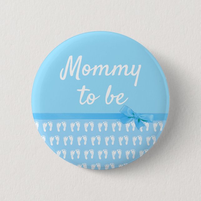 Blue Mummy to be Footprints Boy Baby Shower Button (Front)
