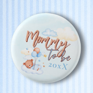 Blue Mummy to Be Teddy Bear Baby Shower Button