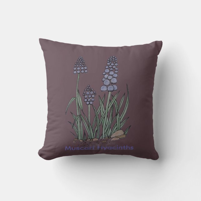 Blue Muscari Hyacinths Cushion (Front)