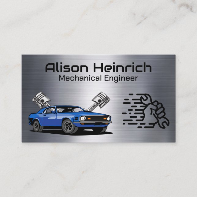 Blue Muscle Car | Auto Mechanic Logo Business Card (Front)