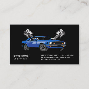 Blue Muscle Car Pistons Auto Business Card