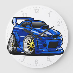Blue muscle car speed cartoon - Choose back colour Large Clock