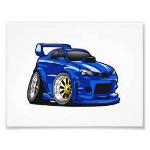 Blue muscle car speed cartoon - Choose back colour Photo Print
