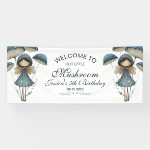 Blue Mushroom Fairy Enchanted Kids Birthday Party  Banner