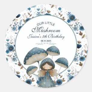 Blue Mushroom Fairy Enchanted Kids Birthday Party  Classic Round Sticker