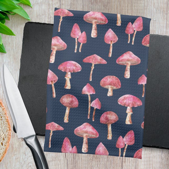Blue Mushroom Watercolor Pattern Tea Towel (Creator Uploaded)