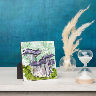 Blue mushrooms home decor watercolor print stand plaque