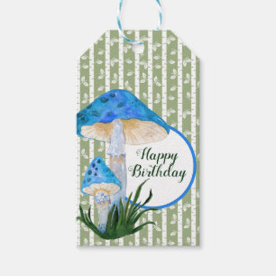 Blue Mushrooms on Aspen Birthday Gift Tags