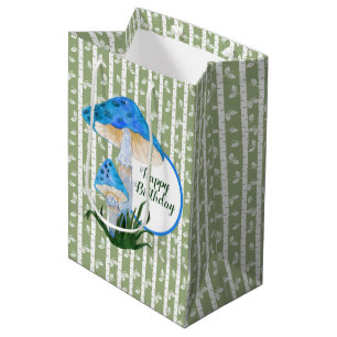 Blue Mushrooms on Aspen Birthday  Medium Gift Bag