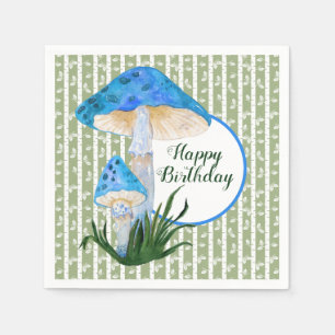 Blue Mushrooms on Aspen Birthday  Napkin