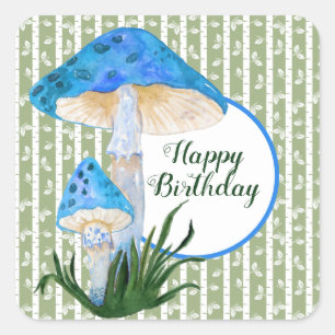 Blue Mushrooms on Aspen Birthday  Square Sticker