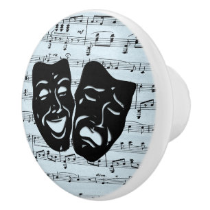 Blue Music Art Unites Theatre Masks  Ceramic Knob