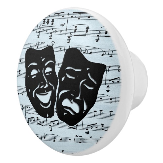 Blue Music Art Unites Theatre Masks  Ceramic Knob (Right)