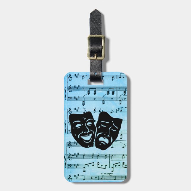 Blue Music Art Unites Theatre Masks  Luggage Tag (Front Vertical)