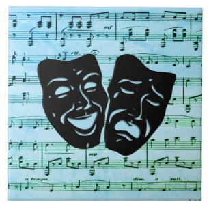 Blue Music Art Unites Theatre Masks Tile