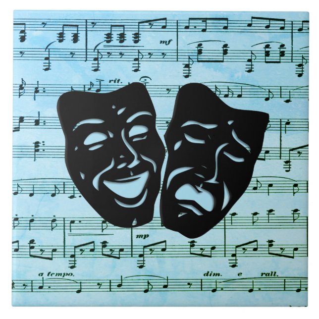 Blue Music Art Unites Theatre Masks  Tile (Front)