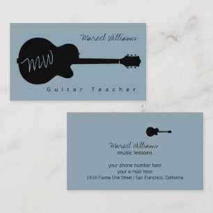Blue Music Business Card with Black Guitar
