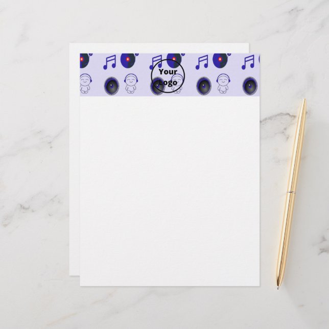 Blue music business pattern custom letterhead (Front/Back In Situ)
