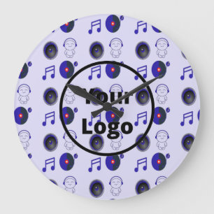 Blue music business pattern large clock