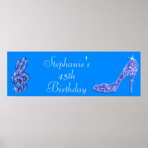 Blue Music Note and Stiletto 45th Birthday Poster