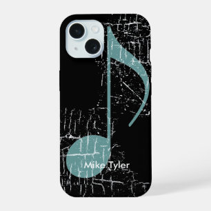 blue music note on black iPhone 15 case