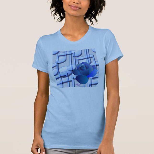 Blue Music Notes & Blue Rose Fine Jersey T-Shirt (Front)