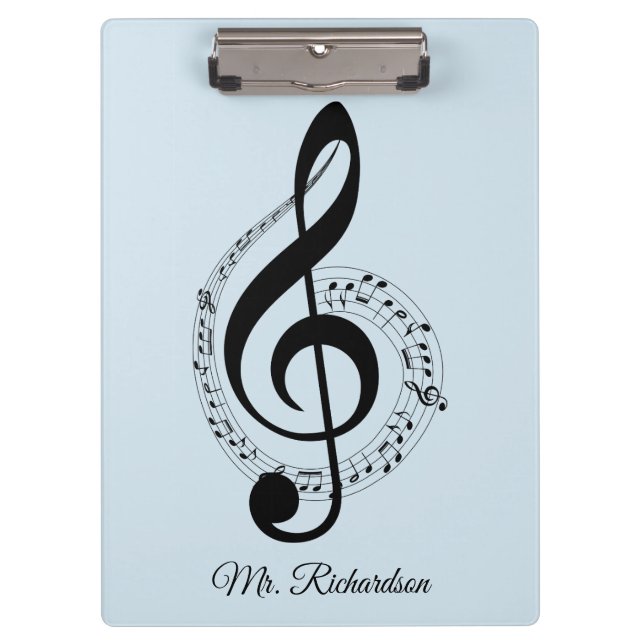 Blue Music Notes Personalised Clipboard (Front)