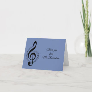 Blue Music Personalised Thank You (blank inside) Card