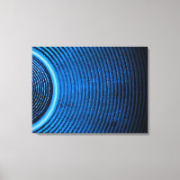 Blue music speaker and sound waves