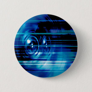 Blue music speakers 6 cm round badge