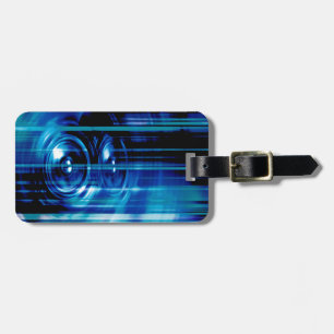 Blue music speakers luggage tag
