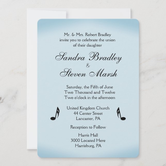 Blue Music Wedding Invitation (Front)