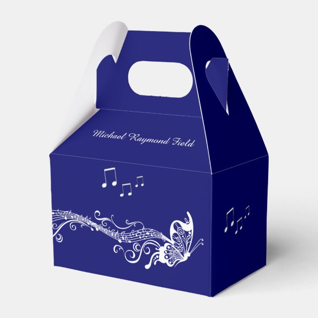 Blue Musical Butterfly Personalised Baby Shower Favour Box (Front Side)