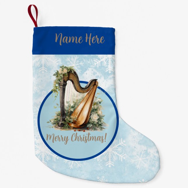 Blue Musical Harp Christmas Stocking (Front)