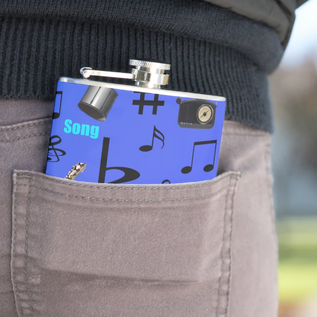 Blue Musical Notes And Instruments, Hip Flask (In Situ)