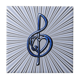 Blue Musical Treble Clef Heart Personalizable Art Tile