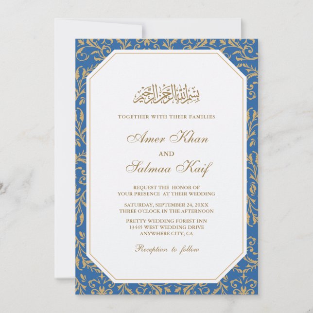 blue Muslim wedding Invitations (Front)