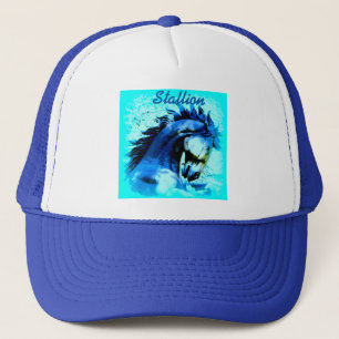blue mustang stallion trucker hat