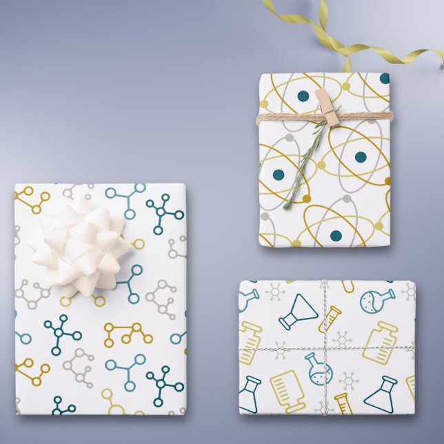 Blue Mustard Science Atoms Molecules Laboratory Wrapping Paper Sheet (Creator Uploaded)