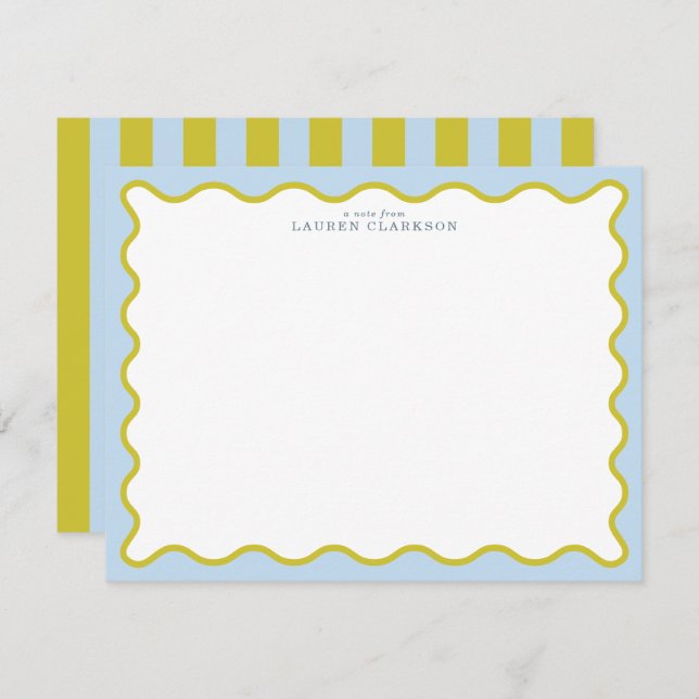 Blue & Mustard Wavy Border Note Card (Front/Back)