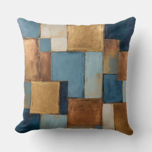 Blue, muted-copper, gold patchwork  cushion