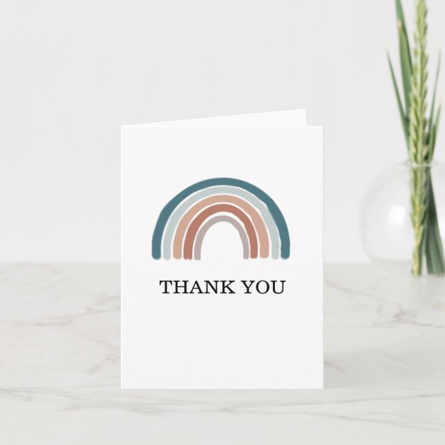 Blue Muted Rainbow Baby Shower Thank You Card (Front)