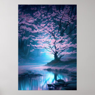 Blue Mystery in the Blossom Forest Poster