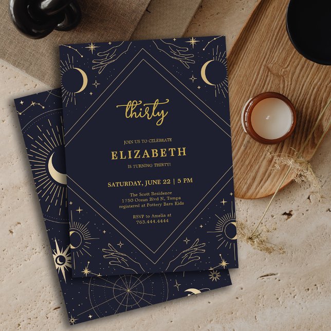 Blue Mystic Horoscope Moon 30th Birthday  Invitation (Blue Mystic Horoscope Moon 30th Birthday Invitation)