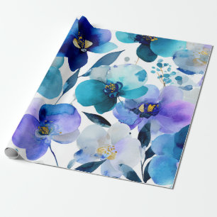 Blue Mystical Orchid Elegant Floral Botanical Wrapping Paper