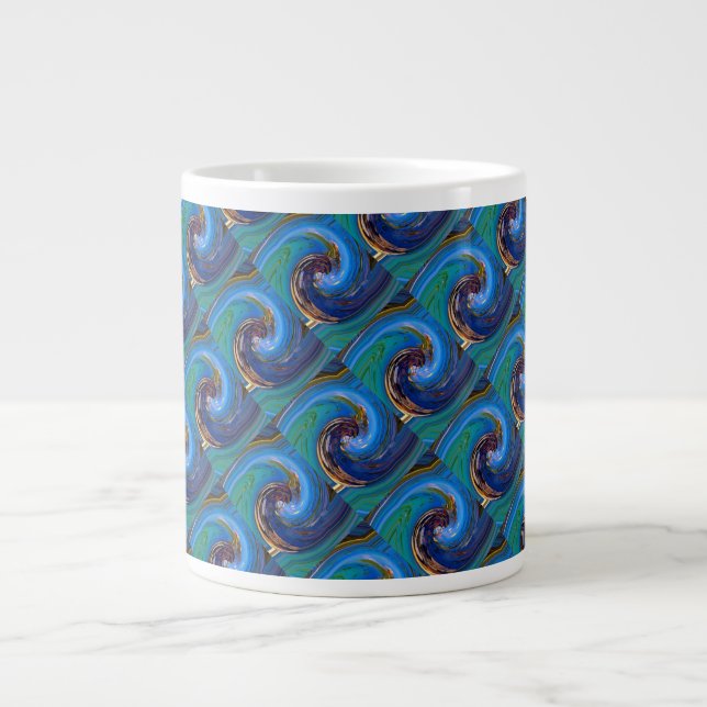 Blue N Green Abstract Tiled Peacock JUMBO Mug (Front)