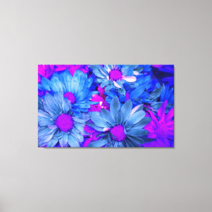 Blue N Purple Daisies Bouquet Wrapped Canvas Print
