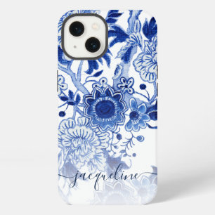 Blue n White Chinoiserie Asian Floral Script Name iPhone 13 Case