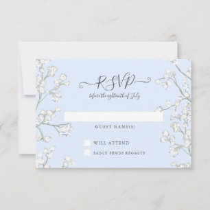 Blue n White Floral Babys Breath Baby Shower RSVP Card