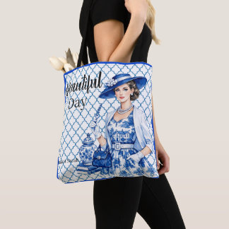 Blue n White Floral Beauty Tote Bag